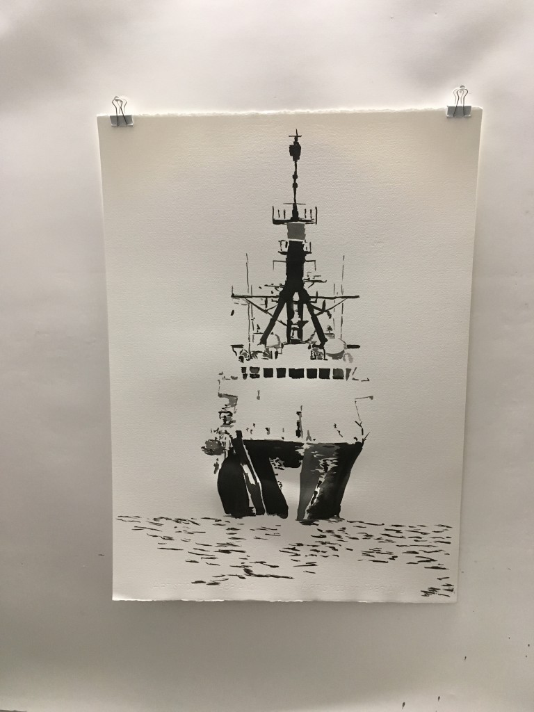 Commission: Coast Guard Cutter, 2016, 74 cm x 54 cm pen and ink, created for a naval architect 