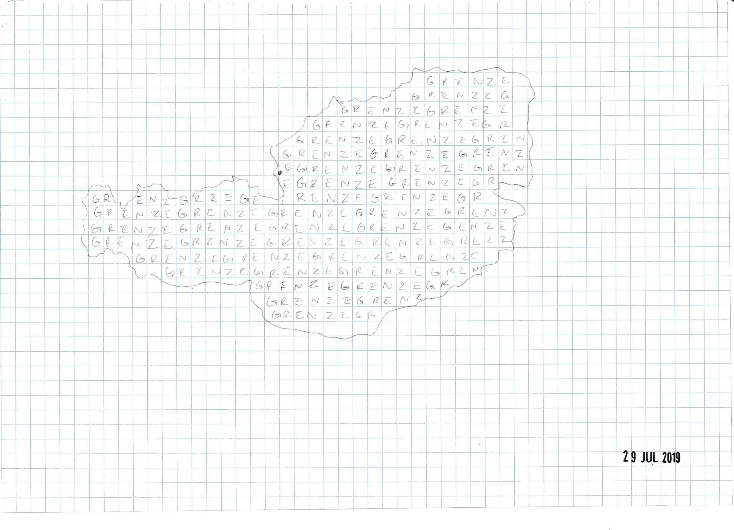 Grenzen, 2019, pencil on graph paper, 15 x 21 cm